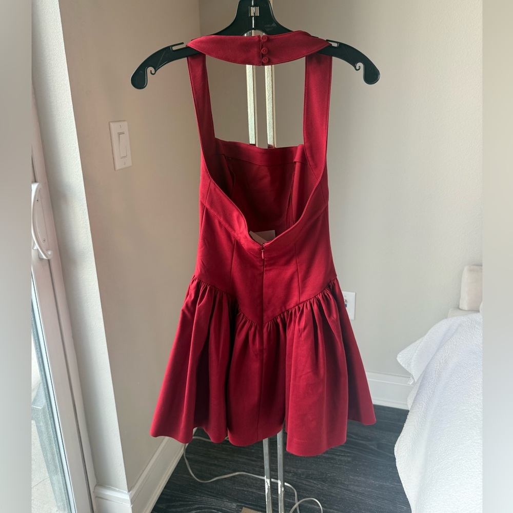 NWT Helsa Faille Halter Dress in Red, XXS - Picture 5 of 7